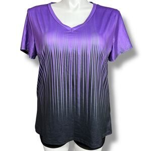 Boutique Womens T Shirt Top Short Sleeve V Neck Pullover Purple Black Ombre 1XL